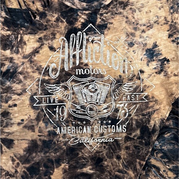 Affliction Womens T-Shirt American Customs 73 Foil Graphic Raw Edges Size Lrg - Picture 3 of 9